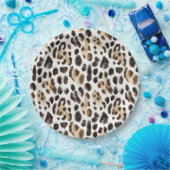 Creme Schwarz Braun Leopard Tier Geburtstag Pappteller (Party)