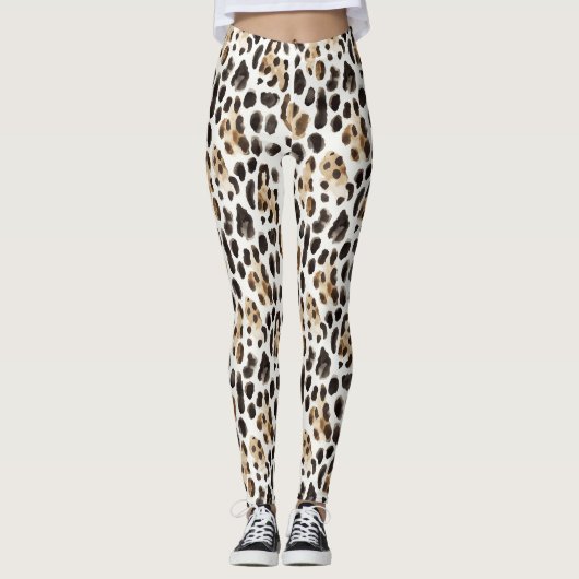 Creme Schwarz Braun Leopard Tier Leggings (Vorderseite)
