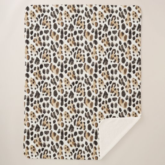 Creme Schwarz Braun Leopard Tier   Sherpadecke (Vorderseite)