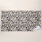 Creme Schwarz Braun Leopard Tier Strandtuch (Vorderseite)
