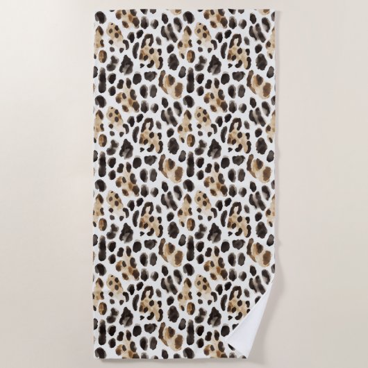 Creme Schwarz Braun Leopard Tier Strandtuch (Vorderseite)