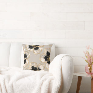 Creme Schwarz Elfenbein Gold Blumen Kissen