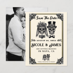 Creme Schwarz & Gold Vintage Skelett Hochzeitseinl Einladung