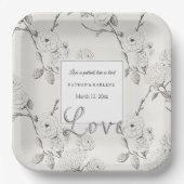 Creme Schwarze Herbstblumen Liebe Hochzeit Pappteller (Vorderseite)