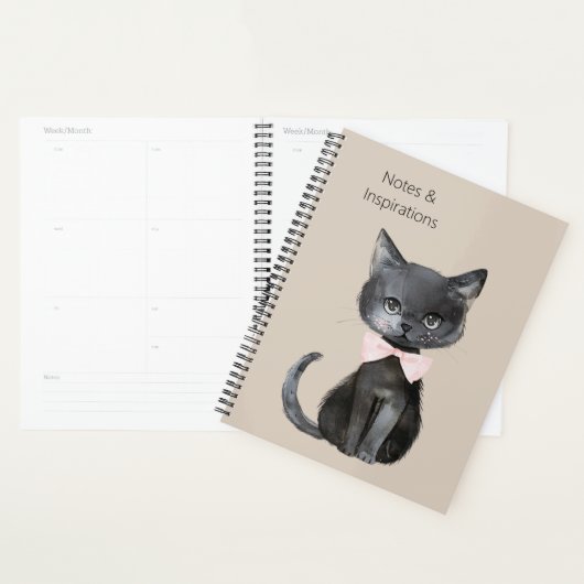Creme Schwarze Katze Rosa Schleife Planer (Anzeige)