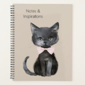 Creme Schwarze Katze Rosa Schleife Planer (Vorderseite)