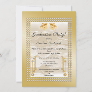 Creme Silk & Pearls Graduate Gold Metallic Einladung