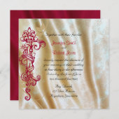 Creme Silk und Red Scroll Posh Weditation Einladung (Vorne/Hinten)