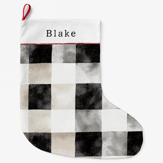 Creme Silver Schwarz-weiße Karierte Streifen Weihn Großer Weihnachtsstrumpf (Vorderseite)