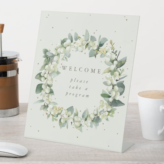 Creme Snowberry+Eucalyptus - Begrüßungstabelle Sockelschild (In Situ)