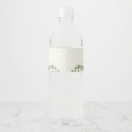 Creme Snowberry+Eucalyptus Winter Brautparty Wasserflaschenetikett (Rückseite)