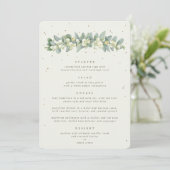 Creme Snowberry + Eukalyptus 4 Course Wedding Menükarte (Stehend Vorderseite)