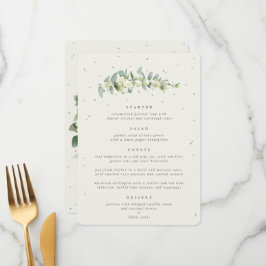 Creme Snowberry + Eukalyptus 4 Course Wedding Menükarte