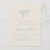 Creme Something Blue Bow Brautparty Postkarte (Vorderseite)