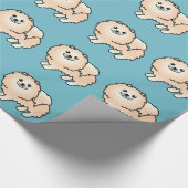 Creme Spitz Dog Muster auf blau Geschenkpapier (Ecke)