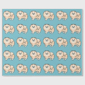 Creme Spitz Dog Muster auf blau Geschenkpapier (Flach)