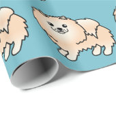 Creme Spitz Dog Muster auf blau Geschenkpapier (Rolleneckpunkt)