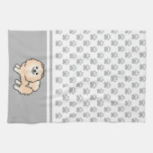 Creme-Spitz mit grauem Pfotenmuster Geschirrtuch (Horizontal)