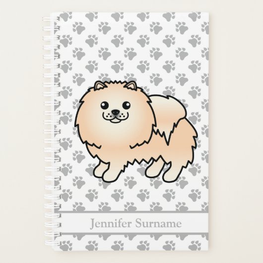 Creme Spitz Niedlich Cartoon Dog & Custom Text Planer (Vorderseite)