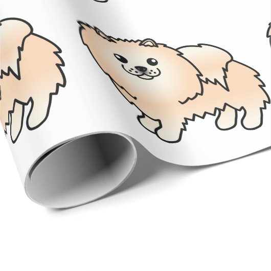 Creme Spitz Niedlich Cartoon Dog Muster Geschenkpapier (Rolleneckpunkt)