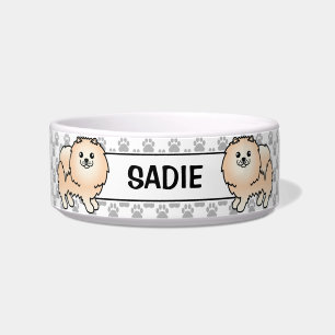 Creme Spitz Niedlich Cartoon Dog & Name Napf