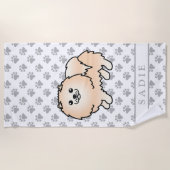 Creme Spitz Niedlich Cartoon Dog & Name Strandtuch (Vorderseite)