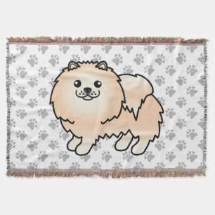 Creme Spitz Niedlich Cartoon Dog & Paws Decke