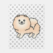 Creme Spitz Niedlich Cartoon Dog & Paws Fleecedecke (Vorderseite)