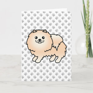 Creme Spitz Niedlich Cartoon Dog & Paws Karte