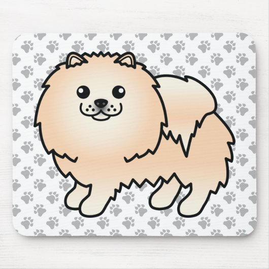 Creme Spitz Niedlich Cartoon Dog & Paws Mousepad (Vorne)