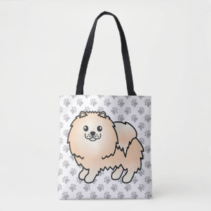Creme Spitz Niedlich Cartoon Dog & Paws Tasche