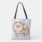 Creme Spitz Niedlich Cartoon Dog & Paws Tasche (Rückseite)
