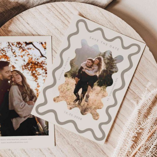Creme Squiggly Wavy Frame Wedding Save The Date