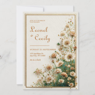 Creme strukturierte Gold Astrantia Hochzeit Einladung