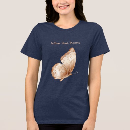Creme-Tan-Boho-Schmetterling Tri-Blend Shirt (Vorderseite)