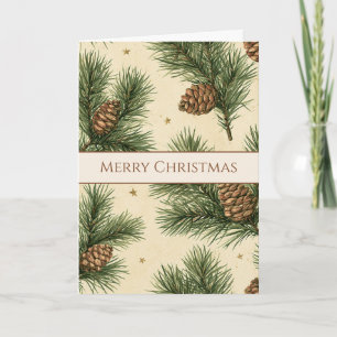 Creme-Tannenzapfen-goldene Sterne Weihnachten Karte