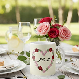 Creme-Tasse mit rosa und roten Herzen Kaffeetasse