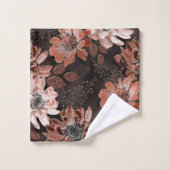 Creme, Teracote-Blume auf dunkelbraunem Hintergrun Badhandtuch Set (Waschlappen)