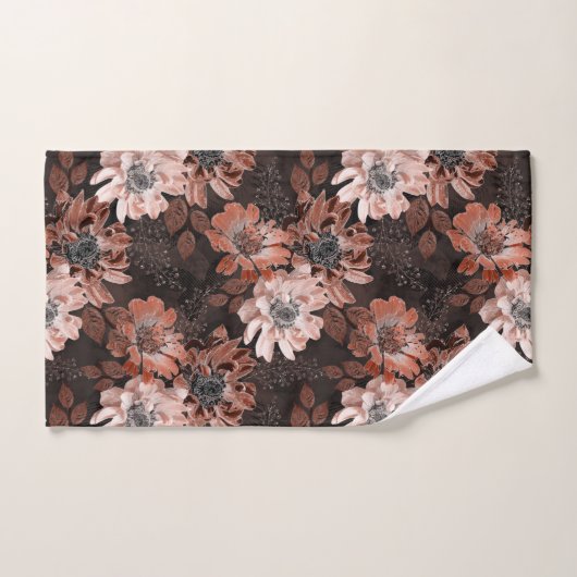 Creme, Teracote-Blume auf dunkelbraunem Hintergrun Badhandtuch Set (Handtuch)