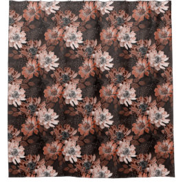 Creme, Teracote-Blume auf dunkelbraunem Hintergrun Duschvorhang