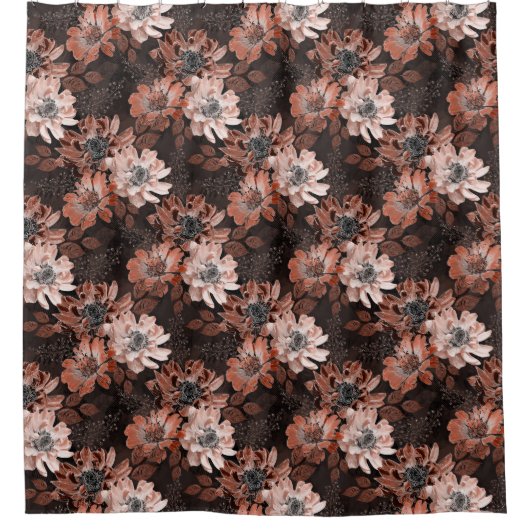 Creme, Teracote-Blume auf dunkelbraunem Hintergrun Duschvorhang (Vorderseite)