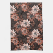 Creme, Teracote-Blume auf dunkelbraunem Hintergrun Geschirrtuch (Vertikal)