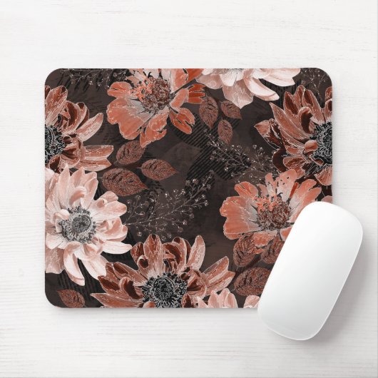 Creme, Teracote-Blume auf dunkelbraunem Hintergrun Mousepad (Mit Mouse)