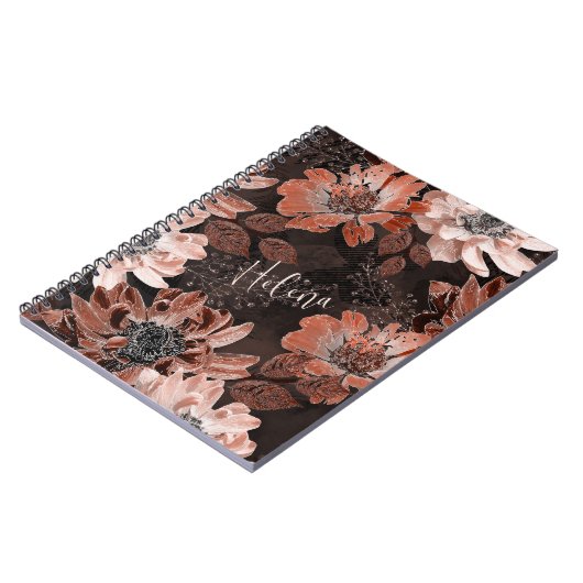 Creme, Teracote-Blume auf dunkelbraunem Hintergrun Notizblock (Linke Seite)