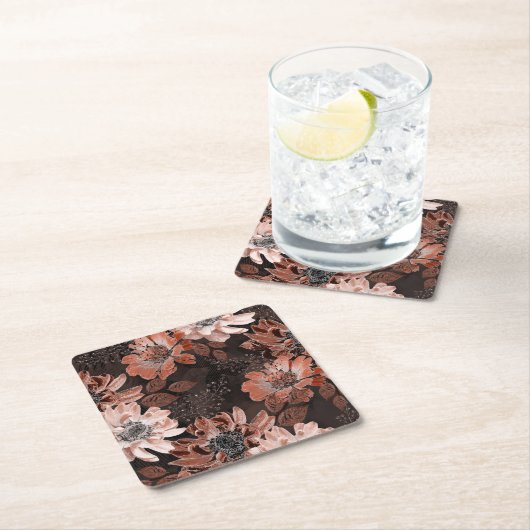 Creme, Teracote-Blume auf dunkelbraunem Hintergrun Rechteckiger Pappuntersetzer (Vor Ort)