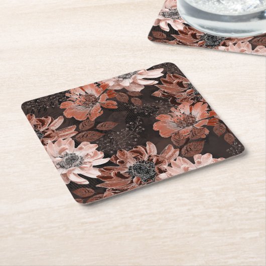 Creme, Teracote-Blume auf dunkelbraunem Hintergrun Rechteckiger Pappuntersetzer (angewinkelt)