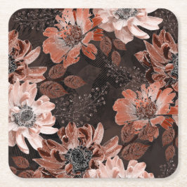 Creme, Teracote-Blume auf dunkelbraunem Hintergrun Rechteckiger Pappuntersetzer