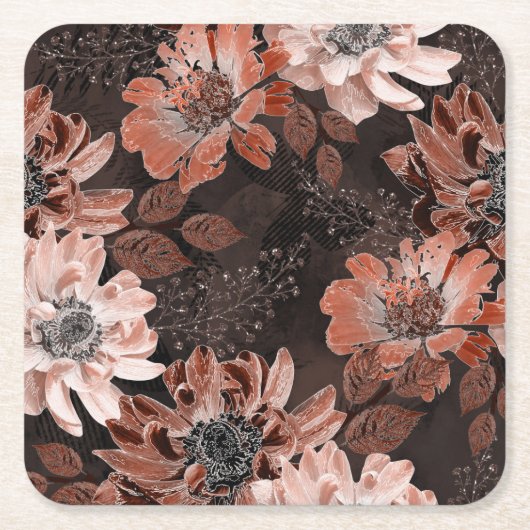 Creme, Teracote-Blume auf dunkelbraunem Hintergrun Rechteckiger Pappuntersetzer (Vorderseite)