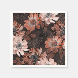 Creme, Teracote-Blume auf dunkelbraunem Hintergrun Serviette