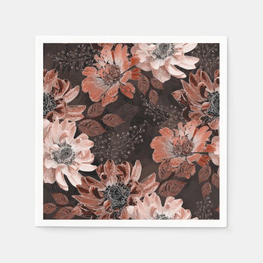 Creme, Teracote-Blume auf dunkelbraunem Hintergrun Serviette (Vorderseite)